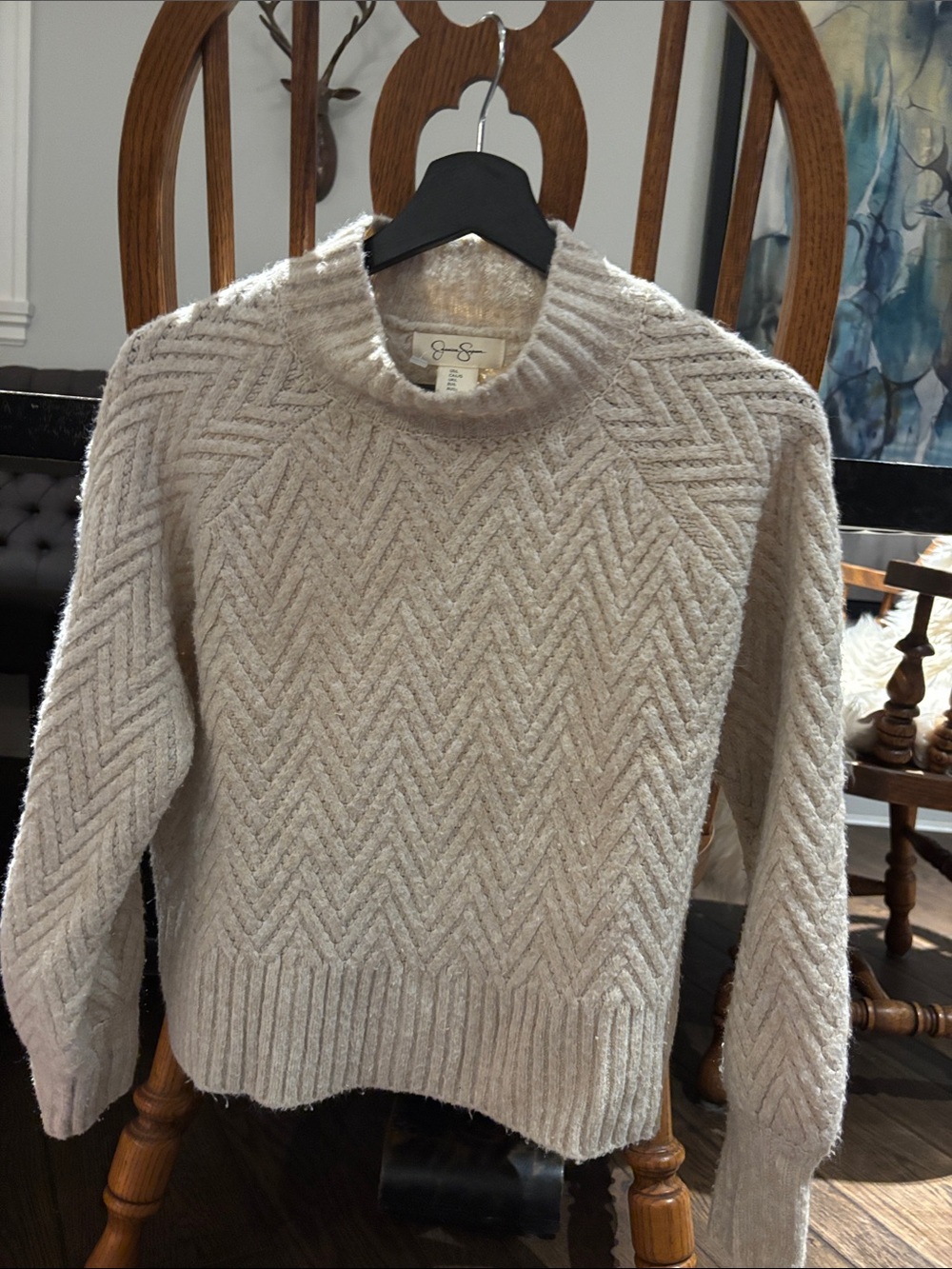 J. Crew Cream Chevron Mock Neck Sweater
